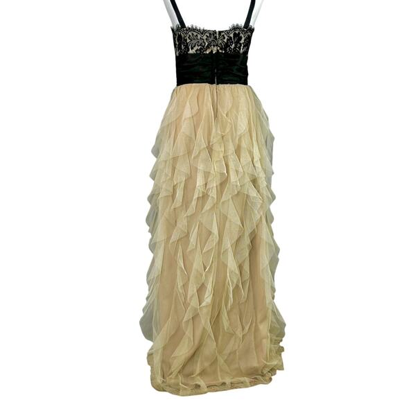 Romantic Goth Evening Empire Gown Black Lace Tiered Tulle Rosette Formal 5/6 - Picture 6 of 14